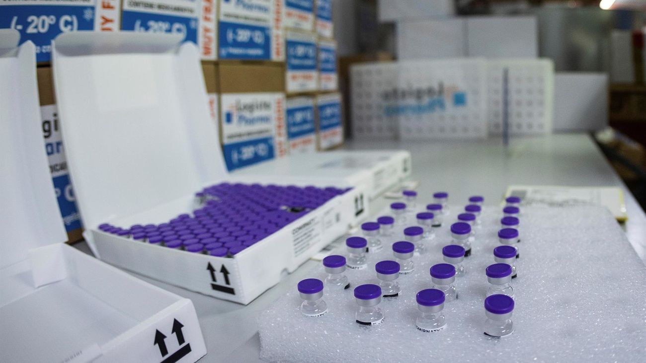 Vista de las instalaciones del Centro Logista Pharma, donde se almacenan y distribuyen las dosis de las vacunas frente al COVID-19 que se administran en la región en Madrid