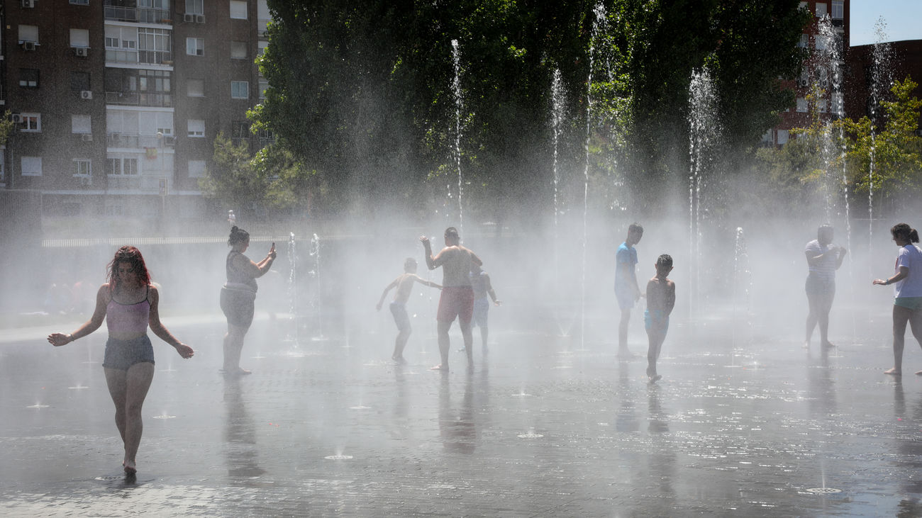 Chorros de agua en Madrid Río, Madrid