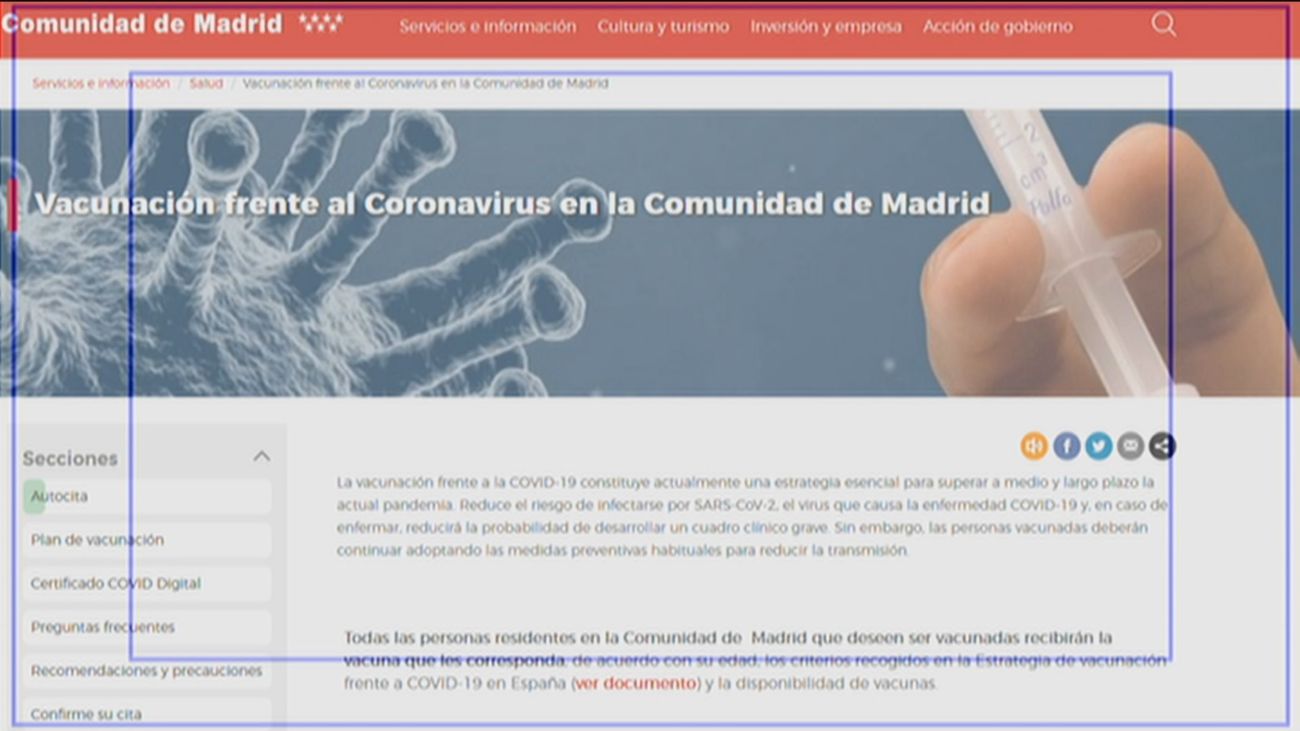 El portal madrileño del pasaporte Covid sufre una 'caída'