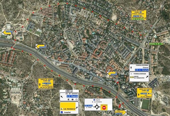 Afecciones al tráfico en la estructura del punto kilométrico 29+100 de la A-6 en Torrelodones / @mitmagob