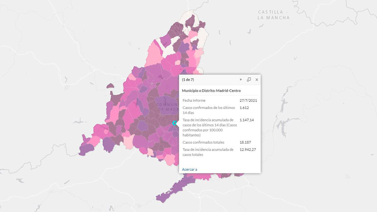 Alta incidencia en el distrito Centro en Madrid capital
