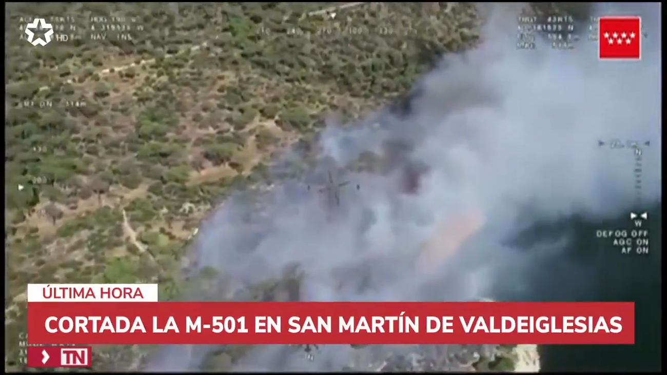 Cortada la M-501 entre los kilómetros 45 y 50 por el incendio del pantano de San Juan