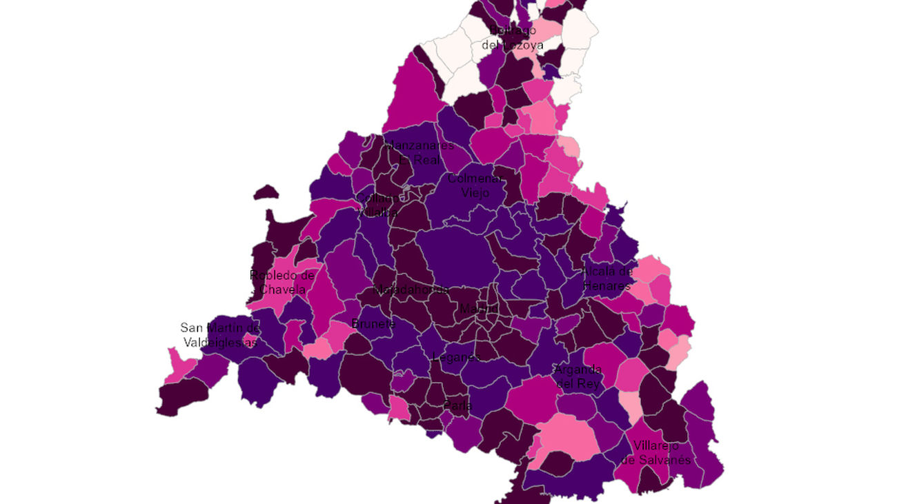 Mapa del coronavirus en Madrid a 3 de agosto de 2021