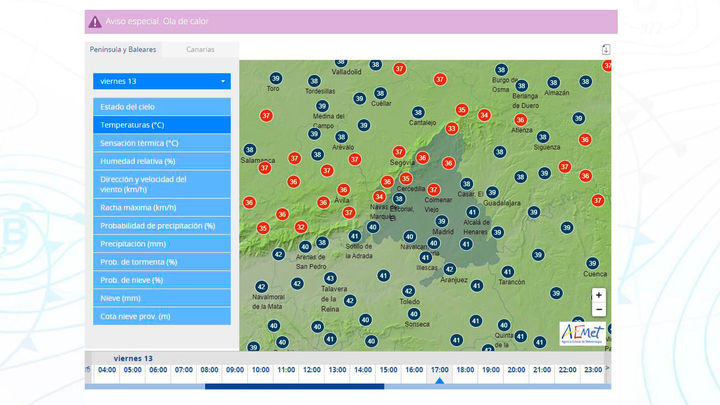 Temperaturas para este viernes 13 de agosto / Aemet