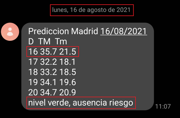 Aviso SMS del Ministerio de Sanidad con ausencia de riesgo por calor / MINISTERIO DE SANIDAD