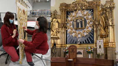 La Real Fábrica de Tapices restaura un estandarte de la Virgen de La Paloma