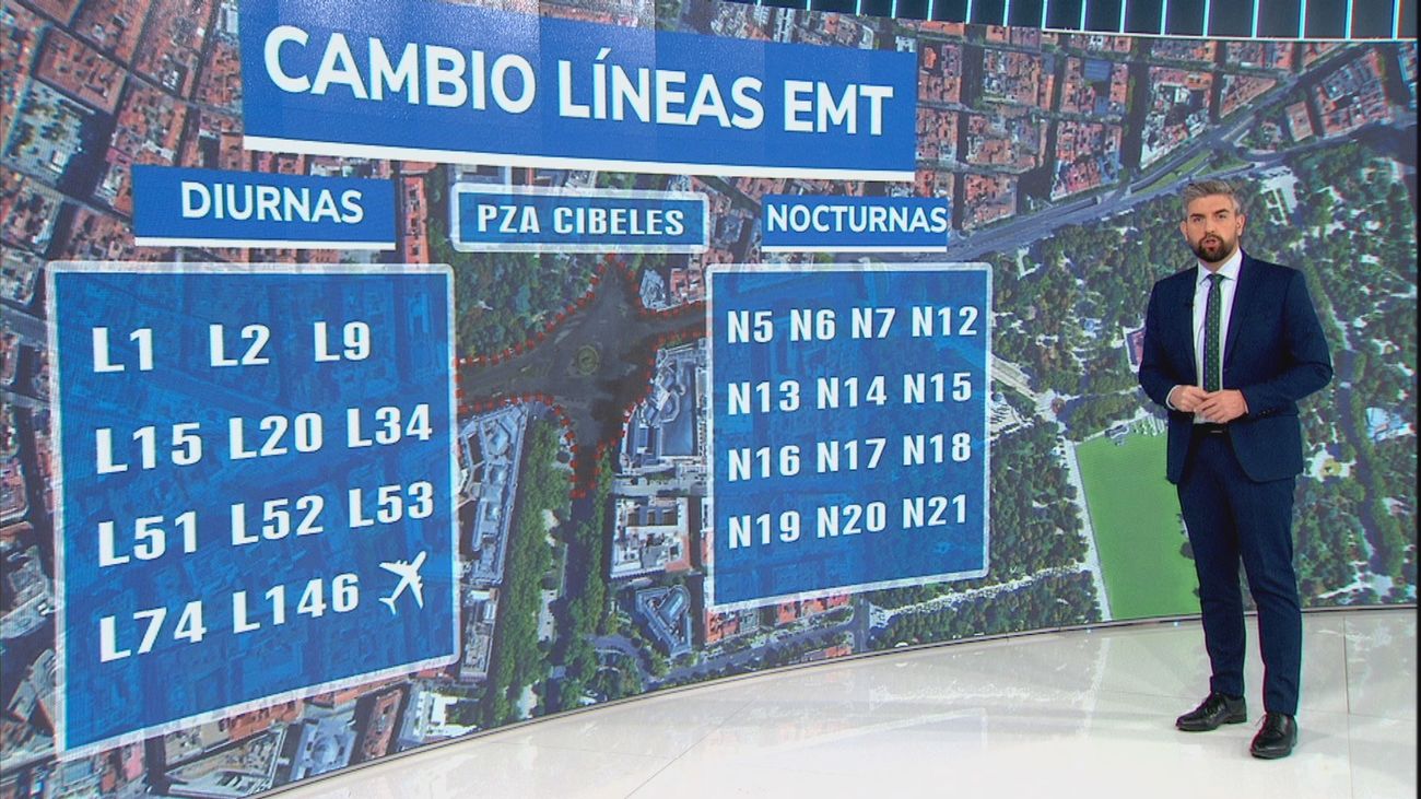 Cambios en las paradas de 25 líneas de la EMT por las obras de asfaltado de Cibeles
