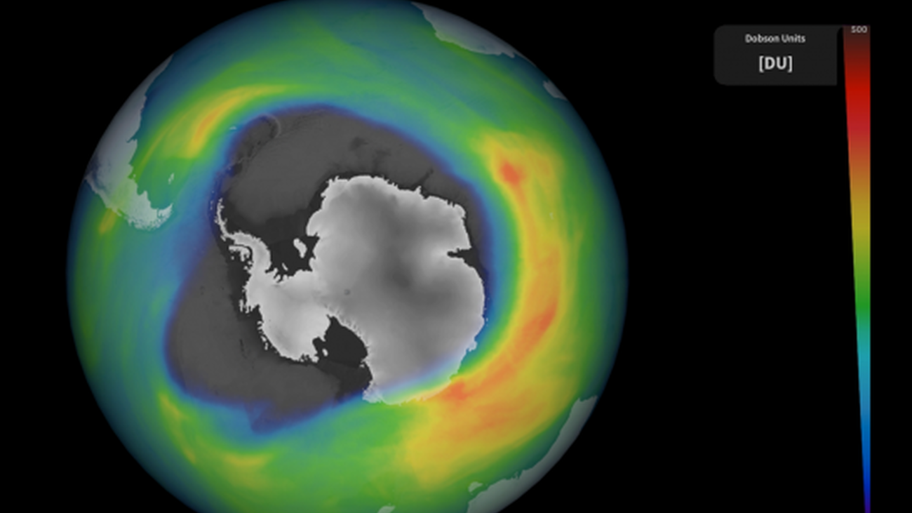 Imagen satélite procesada con la dimensión actual del agujero de la capa de ozono