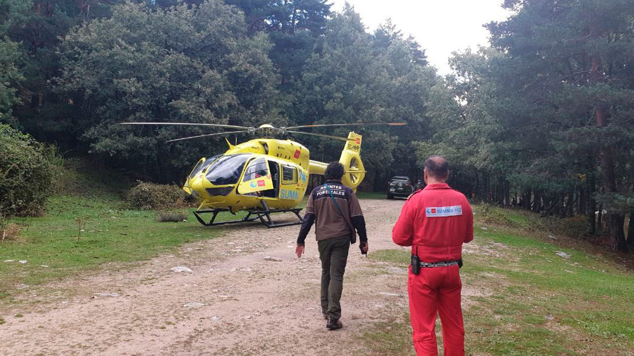Helicóptero que ha trasladado a una de las heridas en Rascafría