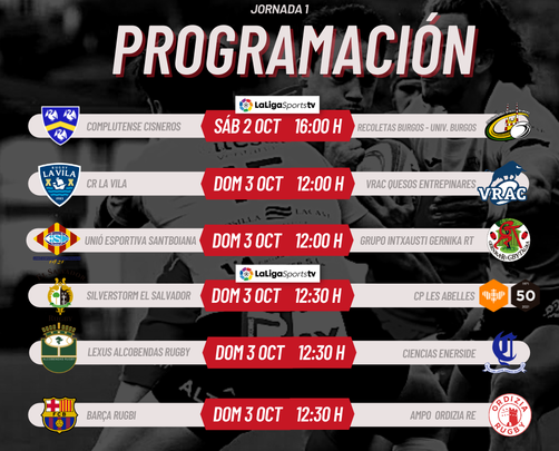Horarios de la primera jornada de la Divisiónd e Honor de Rugby / RFER