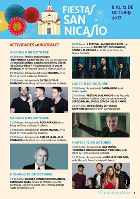 Conciertos y actuaciones en las Fiestas de San Nicasio de Leganés 2021 / AYTO LEGANÉS