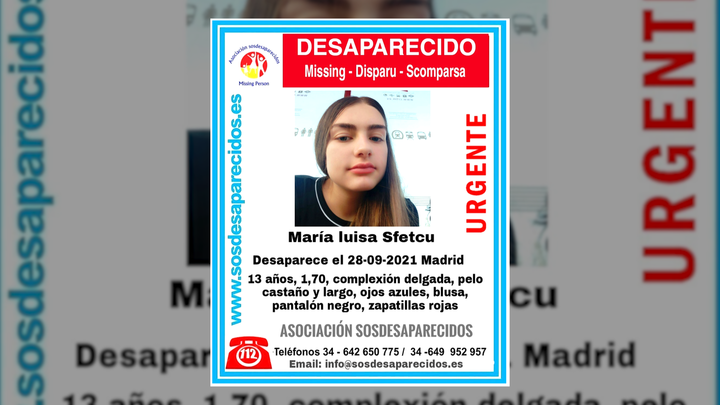 Buscan a María Luisa, una niña de 13 años desaparecida en Usera
