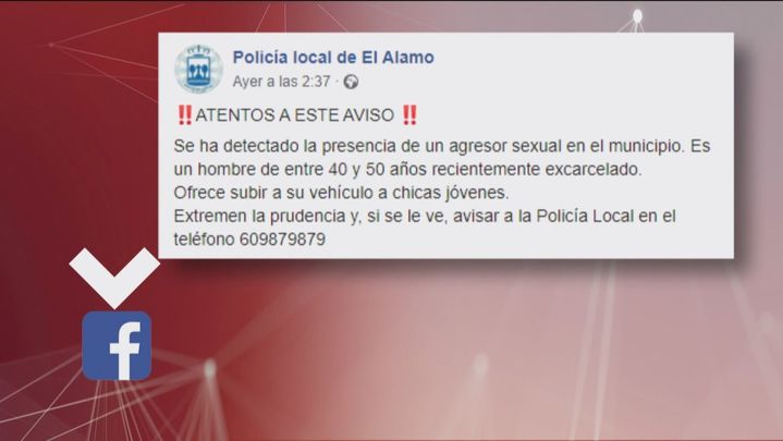 Mensaje en redes sociales de la Policía municipal de El Alamo / REDACCIÓN