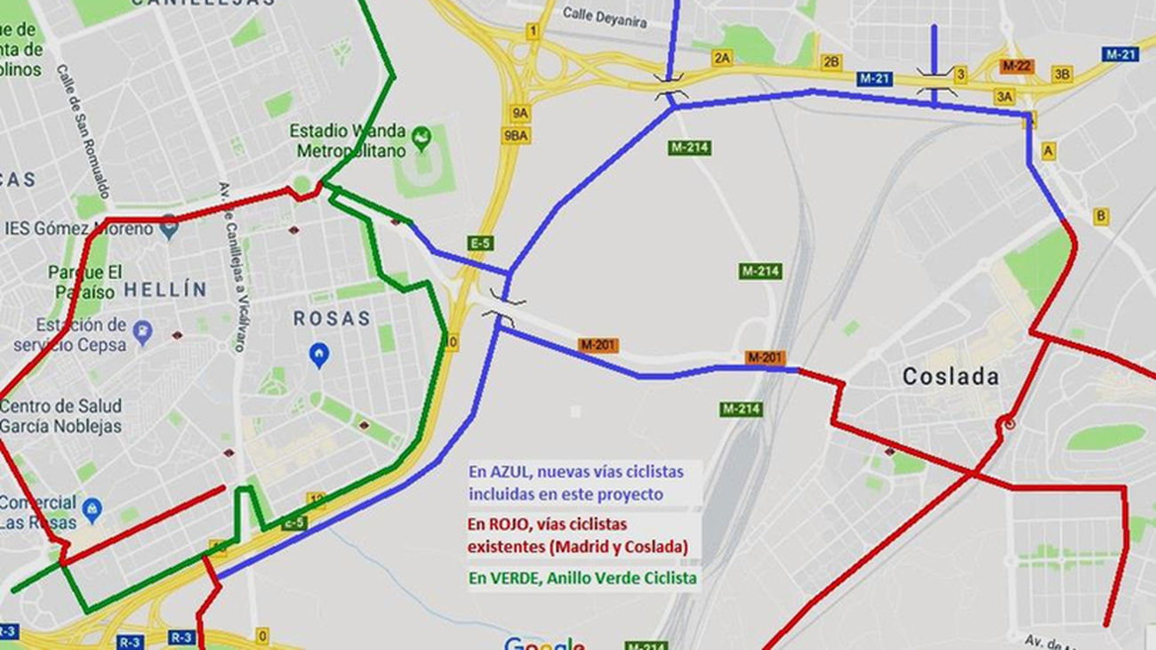 VÍas ciclistas y peatonales en Coslada