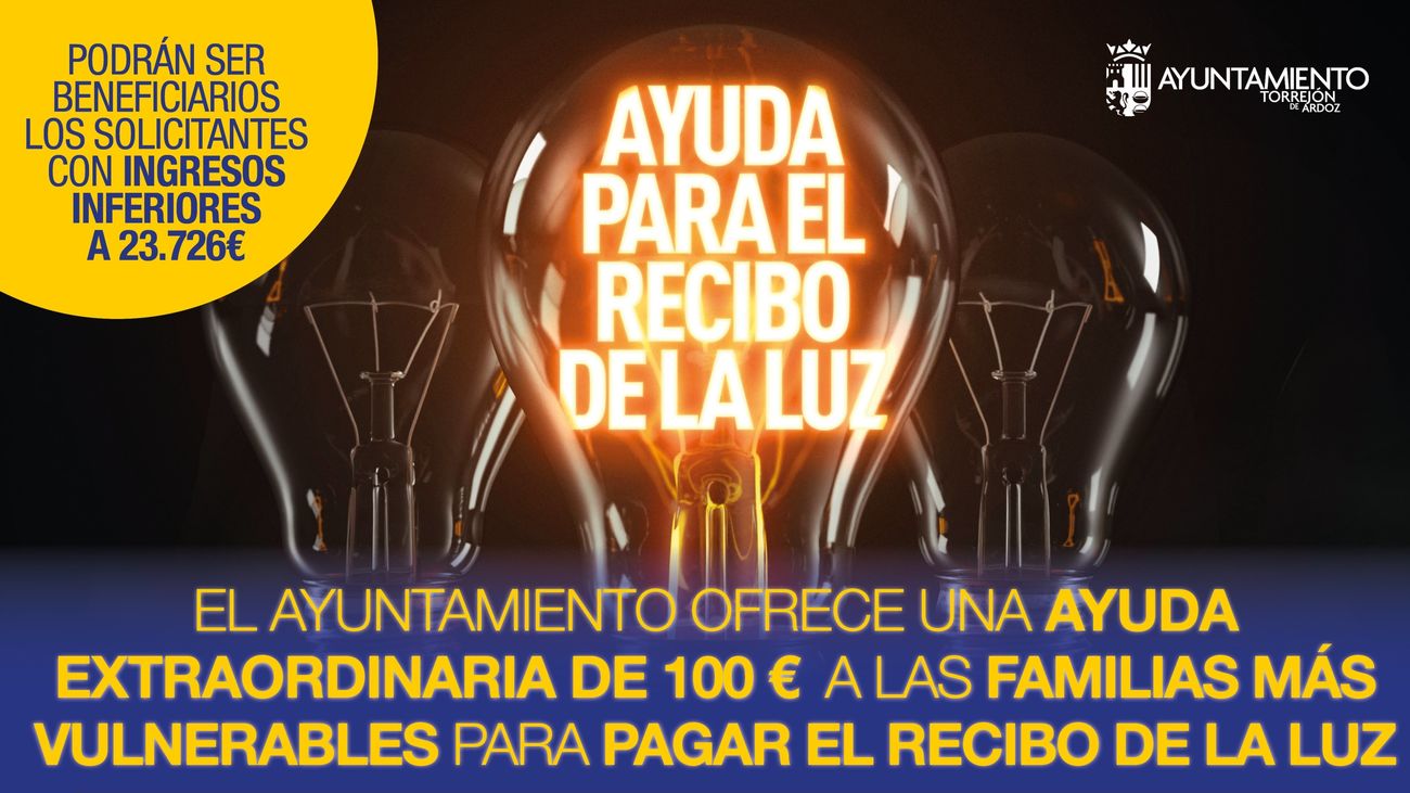 Torrejón aprueba una ayuda de 100 euros para el pago de la factura de la luz