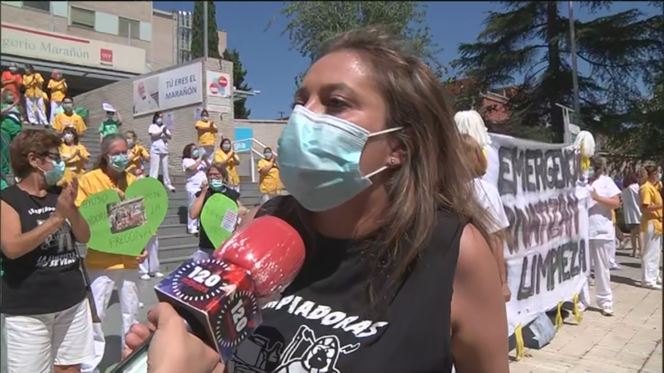 Huelga de trabajadores de la limpieza del Hospital Gregorio Marañón en junio de 2020
