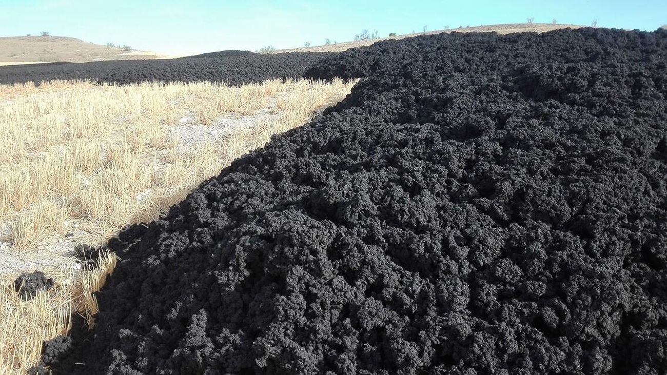 Vertido de lodos en una parcela del Parque Regional del Sureste en Pinto