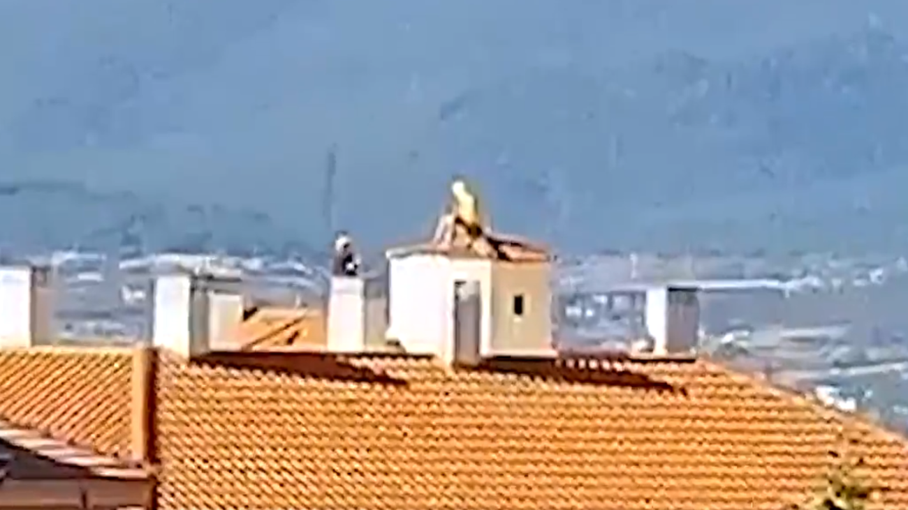 Uno de los agentes trata de convencer al joven para que baje del tejado