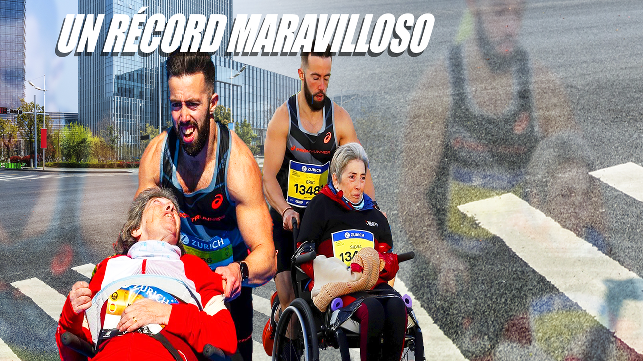 Récord Guinness en el maratón de Barcelona empujando la silla de ruedas de su madre