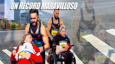 Récord Guinness en el maratón de Barcelona empujando la silla de ruedas de su madre