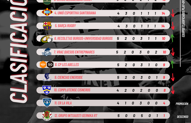 Clasificación de la Divisiónd e Honor de Rugby / FER