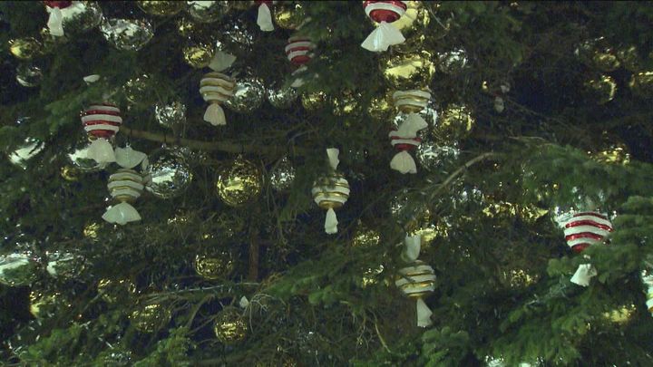 El abeto gigante de la Plaza de España ya está vestido de Navidad
