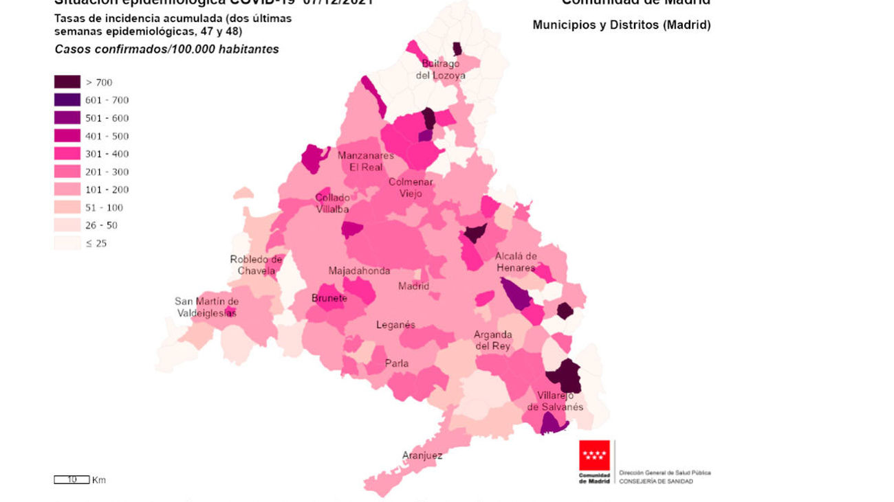 Seis municipios de Madrid superan los 200 casos de incidencia acumulada