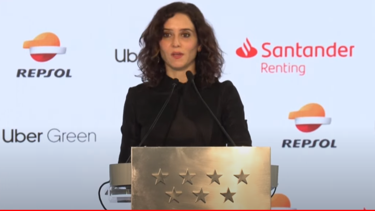 La presidenta de la Comunidad de Madrid, Isabel Díaz Ayuso, durante la presentación de Uber Green
