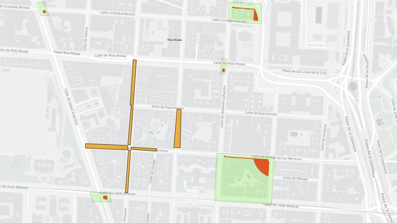 Imagen del mapa interactivo del Ayuntamiento de Madrid en la zona de Ponzano