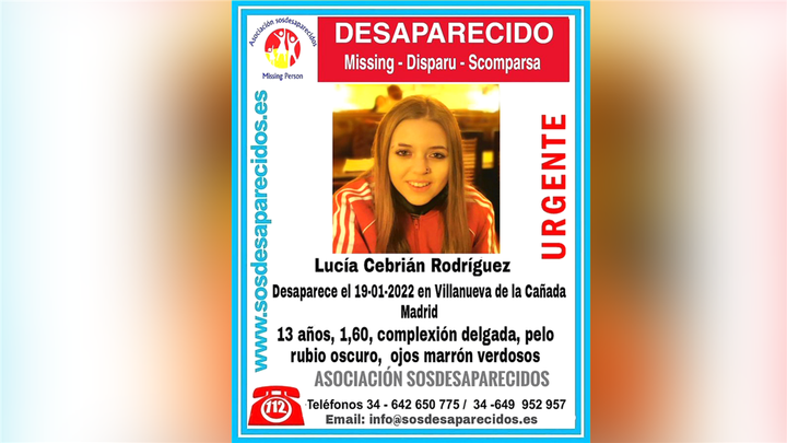 Buscan a Lucía, una niña de 13 años desaparecida en Villanueva de la Cañada