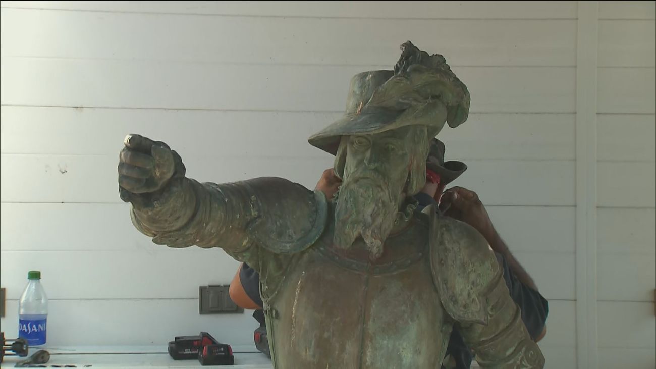 Derriban la estatua de Ponce de León en Puerto Rico horas antes de la llegada del rey Felipe VI