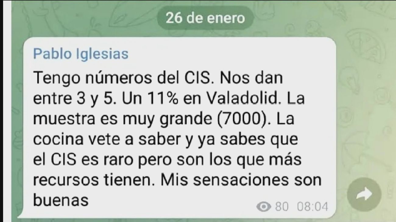Mensaje del exvicepresidente Pablo Iglesias sobre el sondeo del CIS de las elecciones en Castilla y León