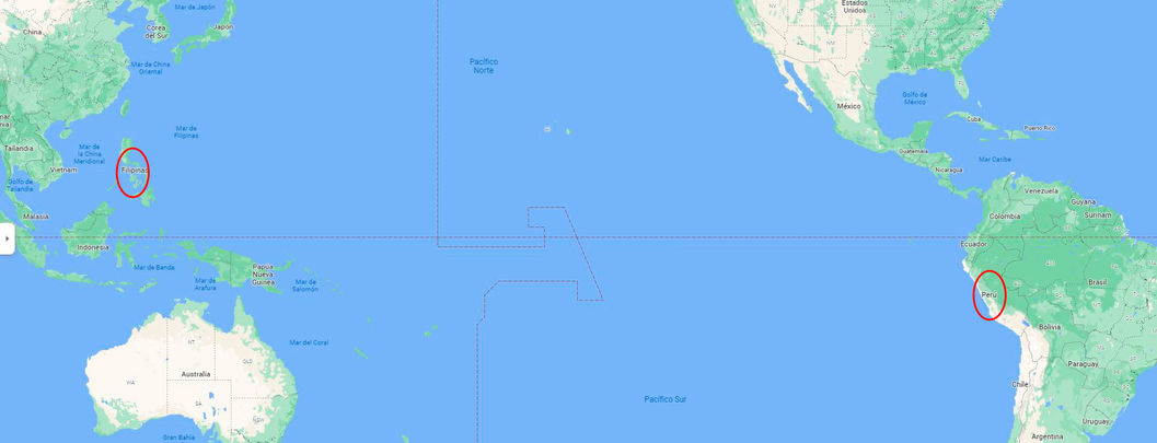 Ubicación de Filipinas y Perú / Google Maps