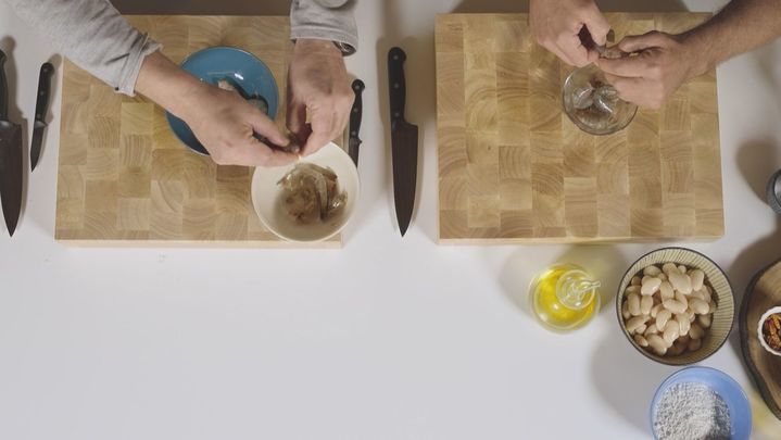 Receta de fabes con almejas y langostinos