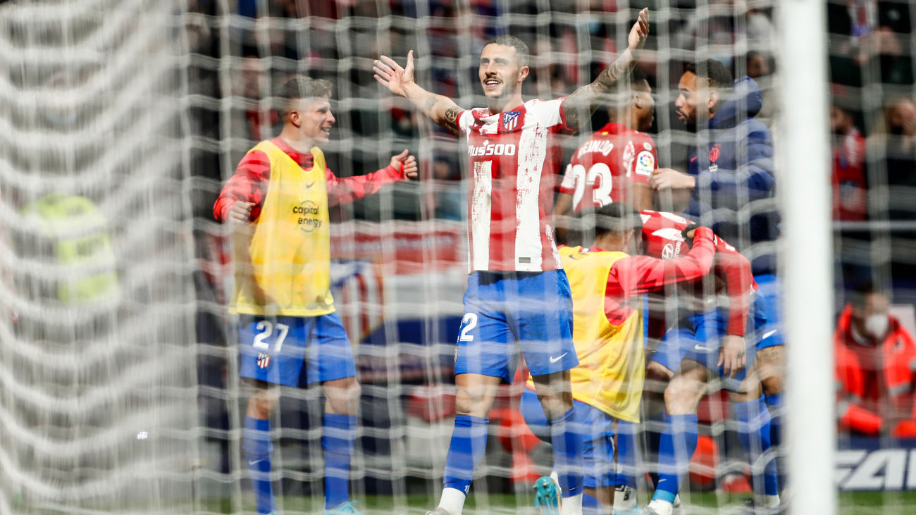Mario Hermoso celebra el gol de la victoria atlética frente al Getafe