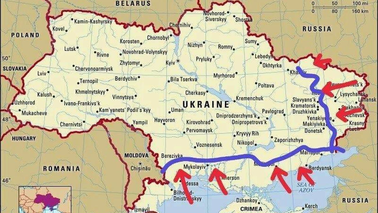 Mapa aproximado de las áreas ocupadas por el ejército, la armada y las fuerzas aéreas de Rusia