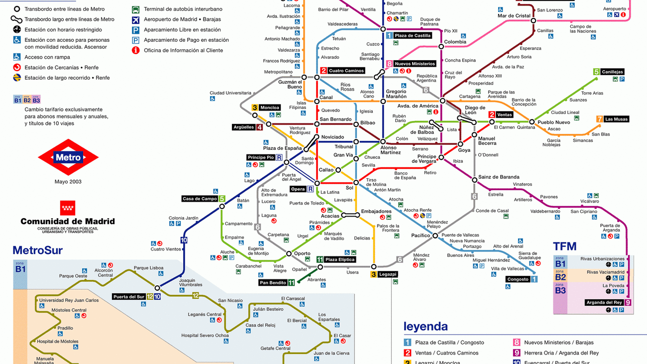Plano de Metro de Madrid año 2003
