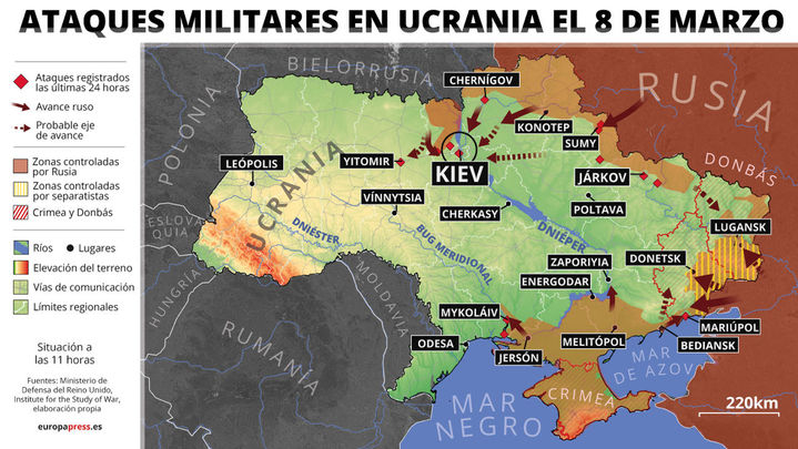 Mapa con ataques militares en Ucrania / EUROPA PRESS