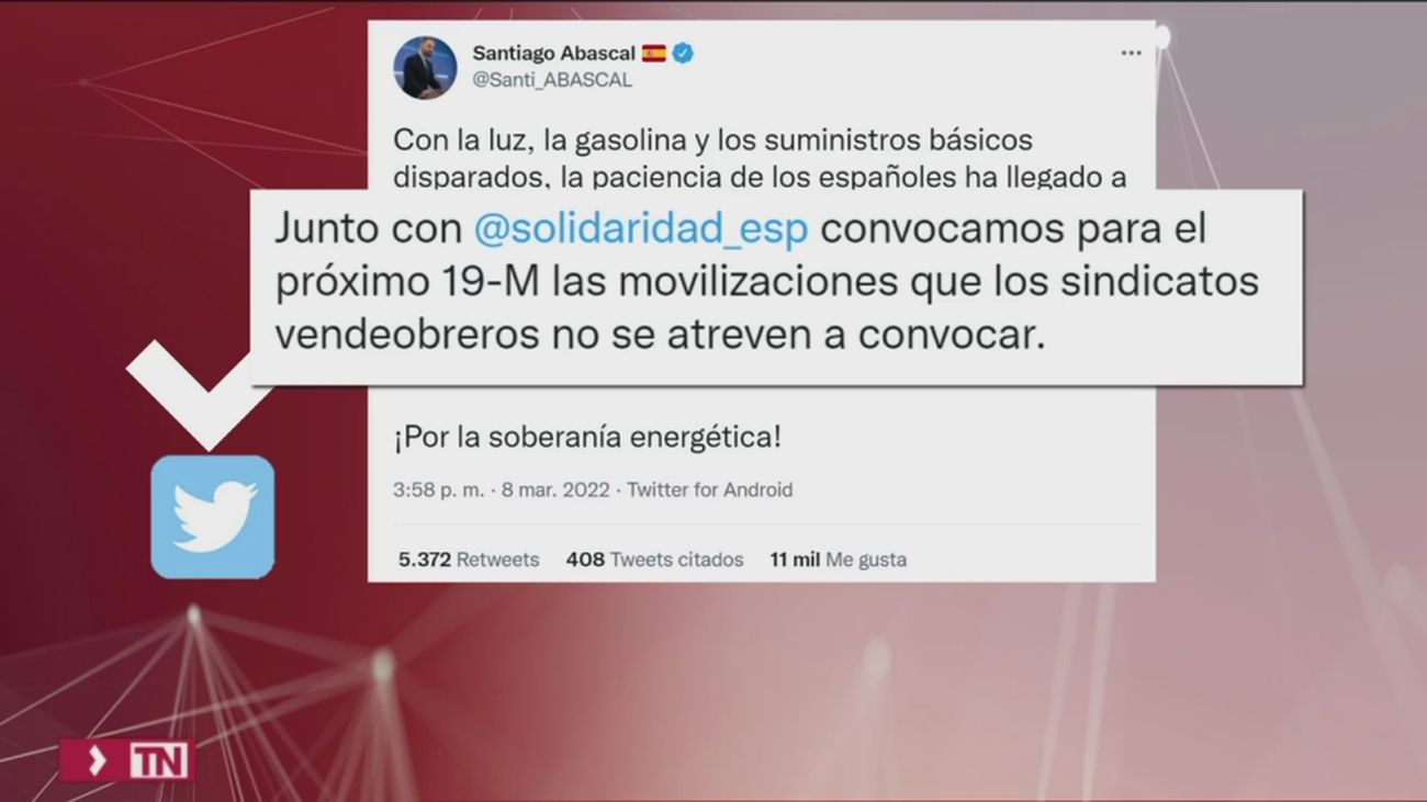 Vox convoca movilizaciones el 19 de marzo contra las subidas  de precios