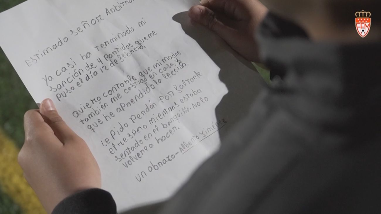 Un alevín del Atlético Loeches pide perdón por carta al árbitro que le expulsó