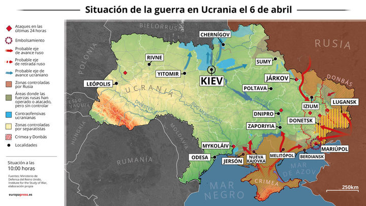 Mapa de la situación de la guerra en ucrania el 6 de abril / EUROPA PRESS