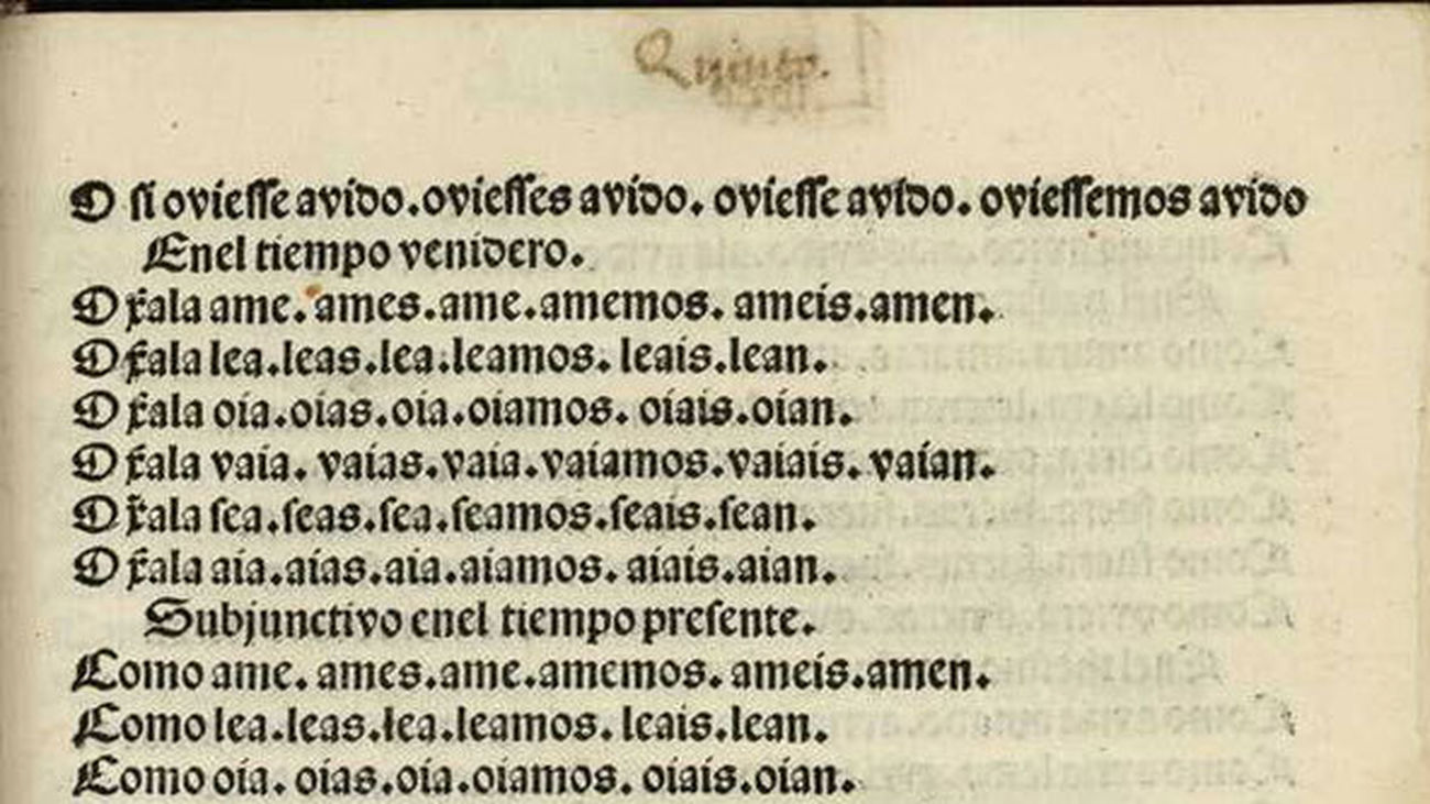 Fragmento original de la Gramática Castellana de Antonio de Nebrija