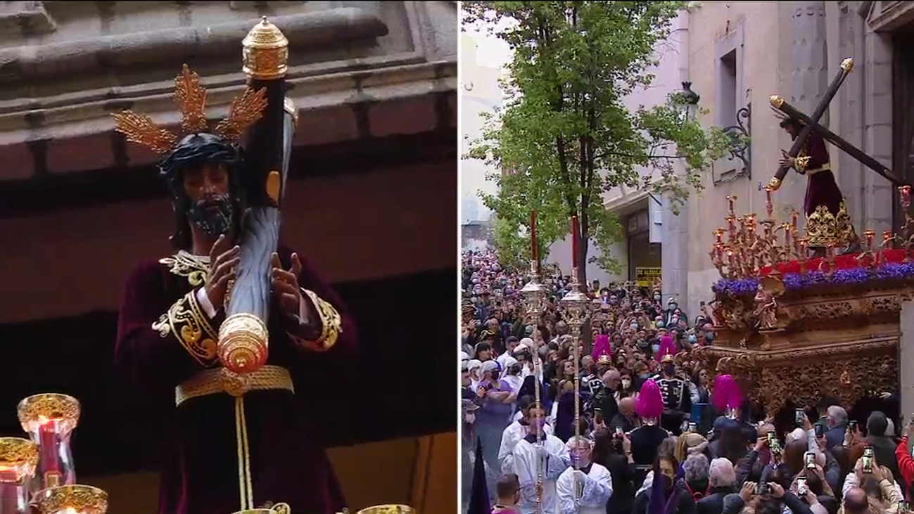 La salida entre alabanzas del Cristo de los Gitanos de Madrid
