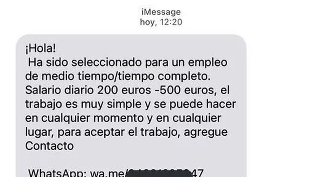 INCIBE alerta de una oferta fraudulenta de empleo vía SMS