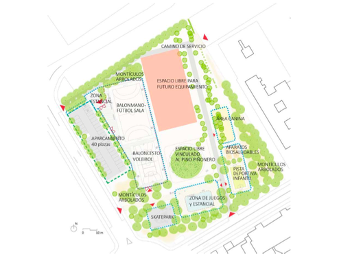 Reparto del espacio deportivo y recreativo en la futura instalación de El Olivar / AYTO ALCALÁ DE HENARES