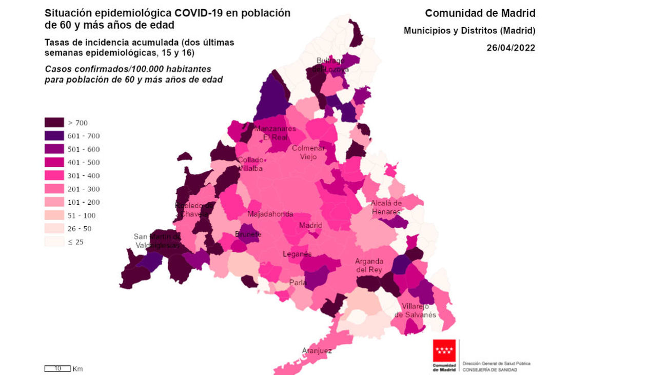 Pinto y Arganzuela se disparan a la cabeza en incidencia acumulada en la región