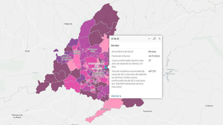 Incidencia acumulada en Barajas, el distrito madrileño con más casos de coronavirus / Comunidad de Madrid