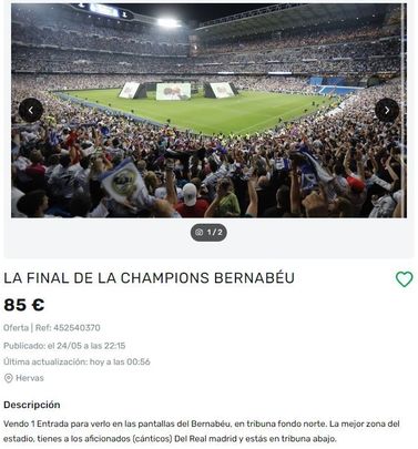 Reventa de entradas para ver la final de la Champions en el Santiago Bernabéu / MILANUNCIOS