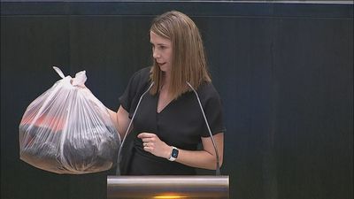 Espinar lleva al Pleno una bolsa de basura y desata las críticas de Almeida