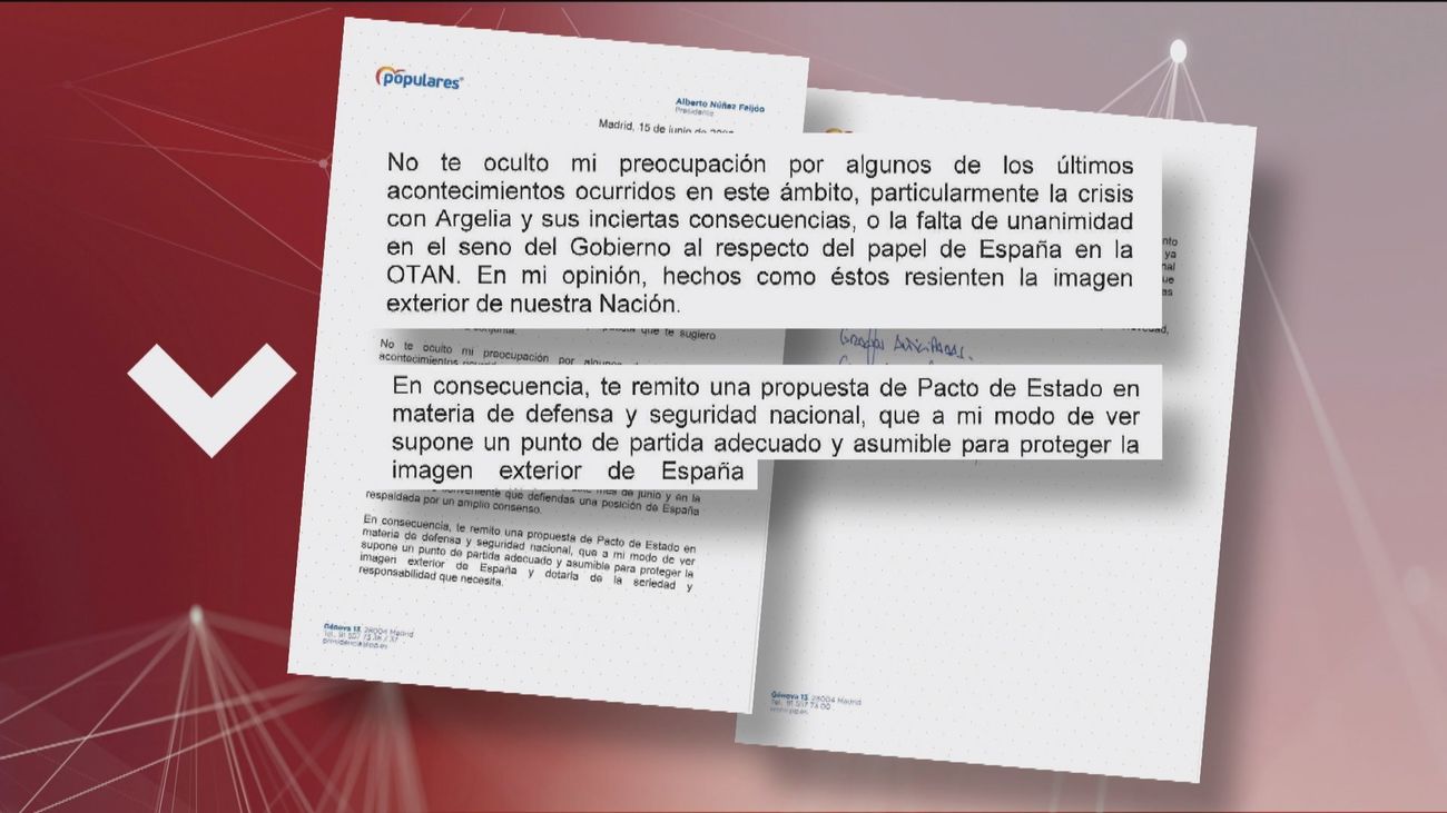 Feijóo ofrece por carta a Sánchez un pacto en defensa ante la división en el Gobierno